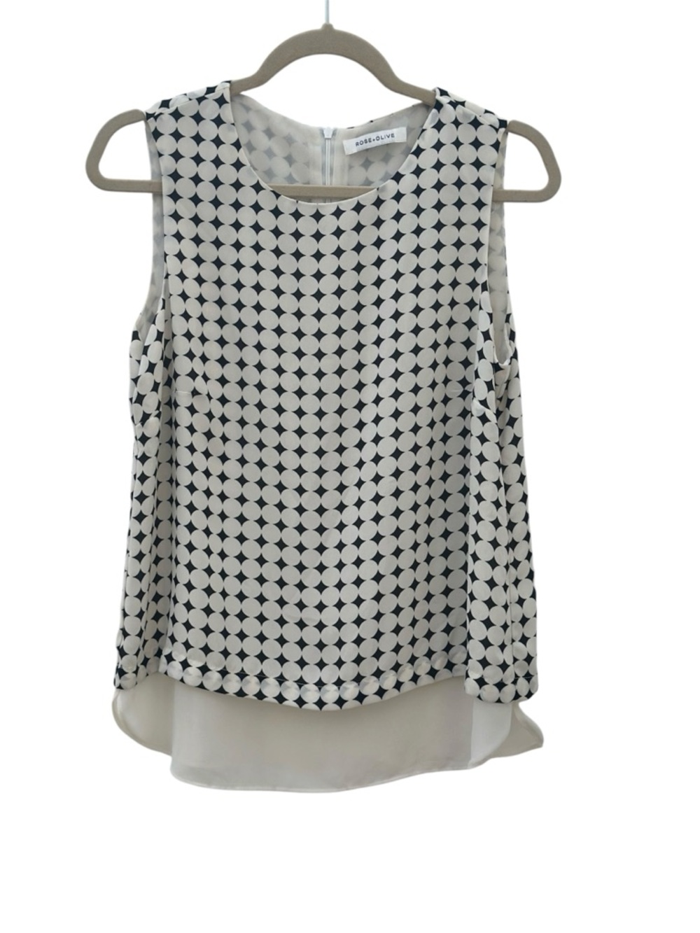Rose & Olive Black and White Geometric Sleeveless Blouse- medium